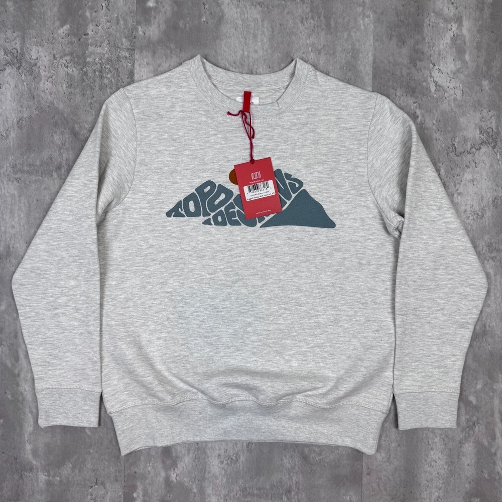 Topo Designs Summit Crewneck Sweatshirt Men's XS Gray Pullover Mountains NWT